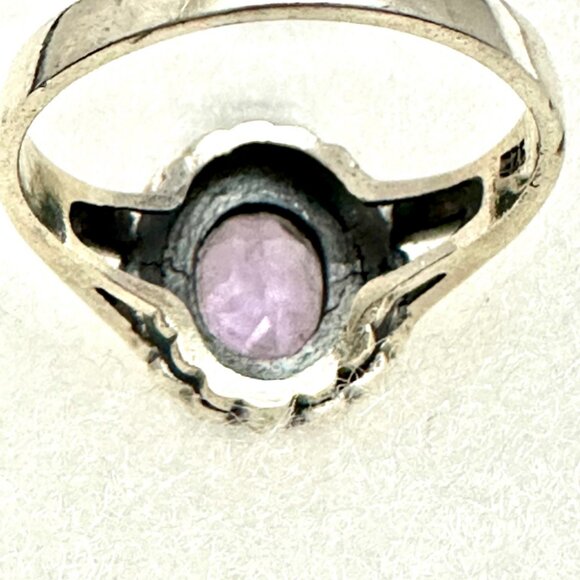 Art Deco Sterling Silver Amethyst Marcasite Ring Size 10.5 - Picture 4 of 5